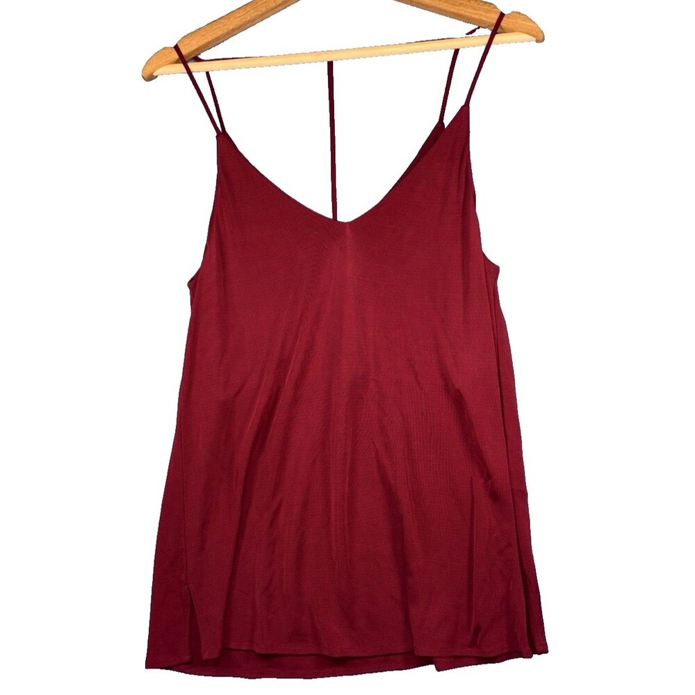 Massimo Dutti Camisole Top Women S Burgundy Strappy V Neck Flowy Tank